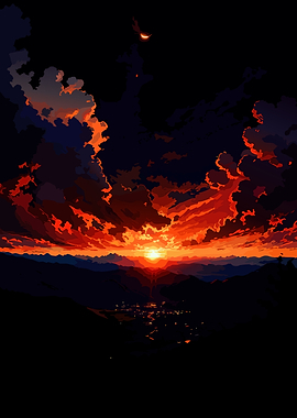 Sunset Over Mountain Village Digital Art