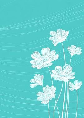 White Flowers on Teal Background