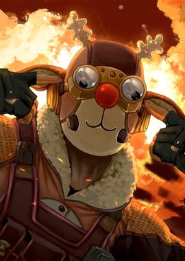 Reindeer Pilot in Fiery Background