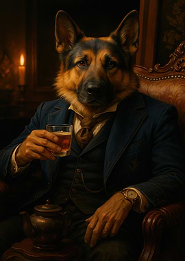 Anthropomorphic German Shepherd in Formal Attire