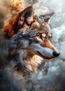 Wolf Portrait in Smoky Haze