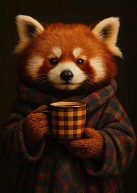 Red Panda with Coffee Mug