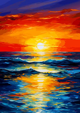 Vibrant Sunset Over the Ocean Painting