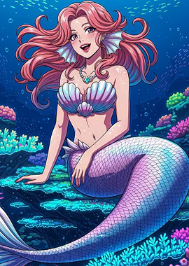 Anime Mermaid in Underwater Scene
