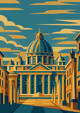 Rome Vatican illustration in blue and gold