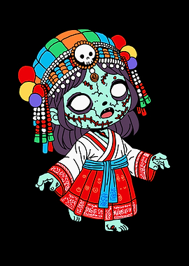 Cute Korean Zombie Girl in Traditional Dress