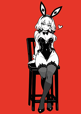 Anime Girl in Bunny Suit on Chair