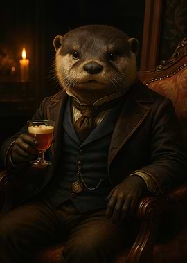 Anthropomorphic Otter in Victorian Attire