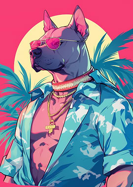 Dog in Sunglasses and Hawaiian Shirt