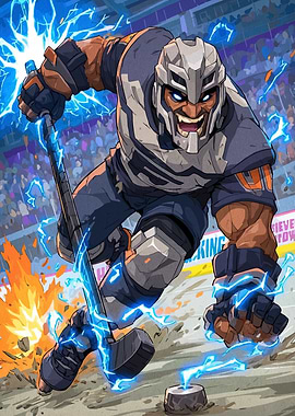 Electric Hockey Player Cartoon Illustration