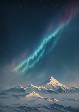 Aurora Borealis over Snowy Mountains