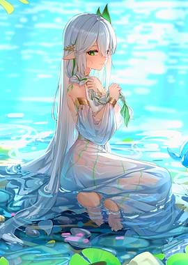 Girl in Water with Lilypads