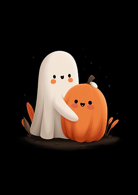 Cute Ghost Hugging Pumpkin