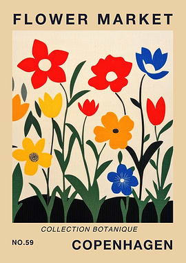 Flower Market Copenhagen Botanical Travel Poster
