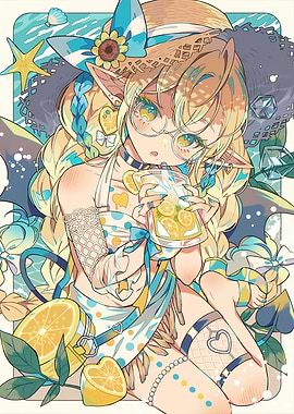 Lemonade Anime Girl Summer Illustration