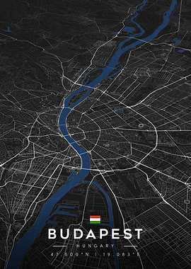 Budapest City Map - Dark Aesthetic