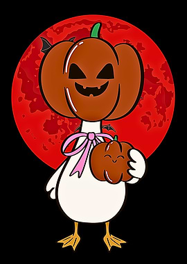 Halloween Duck with Pumpkin Head and Moon