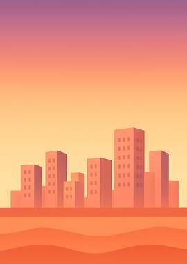 Minimalist Cityscape at Sunset
