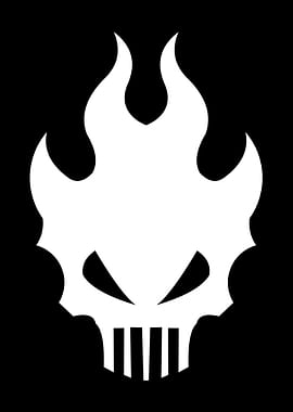 White Skull with Flames on Black