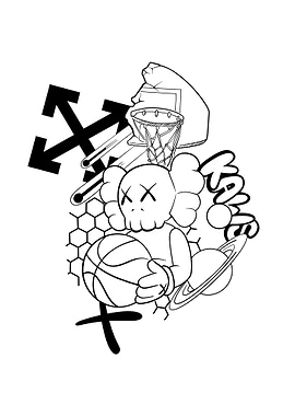 KAWS Basketball Black and White Art