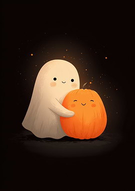 Cute Ghost Hugging Pumpkin