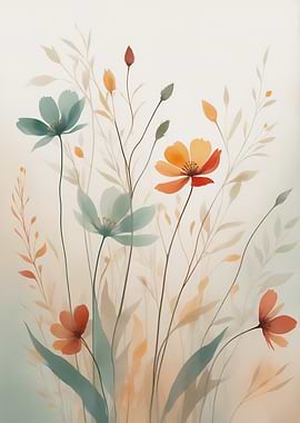 Watercolor Floral Arrangement on Cream Background