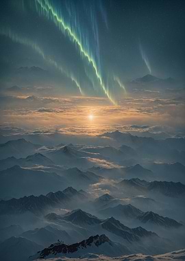 Aurora Borealis over Mountain Range
