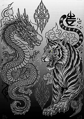 Dragon and Tiger Grayscale