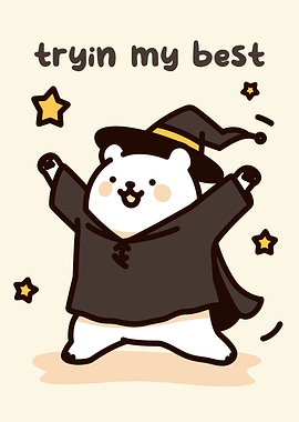 Cute Bear Wizard Cartoon Illustration