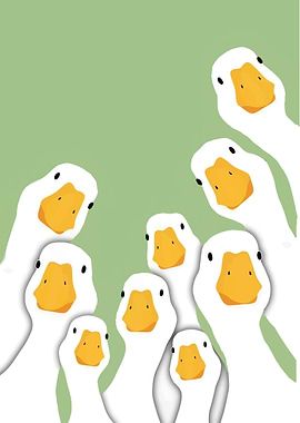 Group of Curious White Geese Illustration