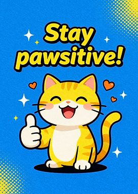 Stay Pawsitive Cartoon Cat