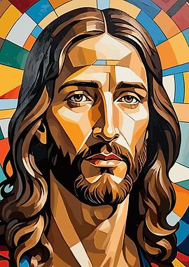 Jesus Christ Portrait in Stained Glass Style
