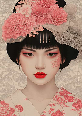 Geisha Portrait with Floral