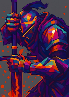 Colorful Knight with Sword Digital Art