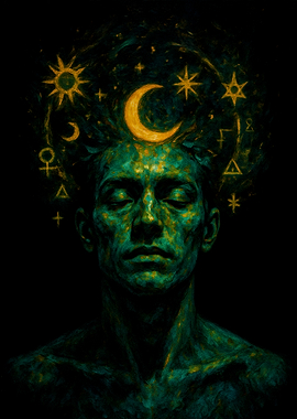 Mystic Portrait with Celestial Symbols
