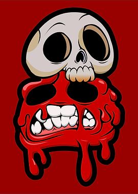 Cartoon Skull and Melting Red Face