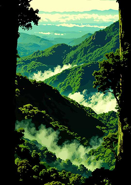 Lush Green Mountain Valley Vista