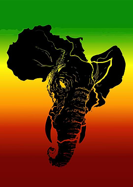 Elephant Africa Silhouette Rasta Colors