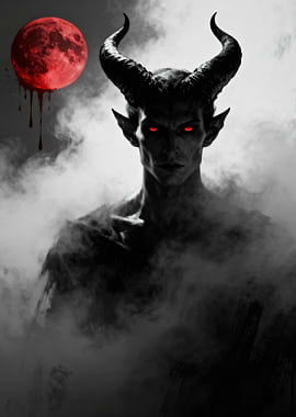 Demon with Red Moon and Smoke