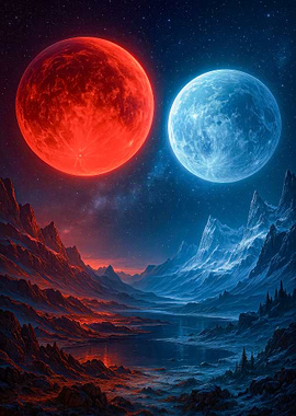 Red and Blue Planet Landscape