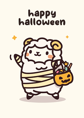 Cute Halloween Sheep with Pumpkin Basket