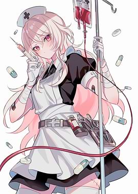 Anime Nurse with Syringe and Blood Bag