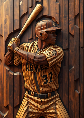 Wooden Baseball Player Sculpture