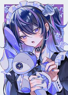 Anime Girl with Bunny Doll