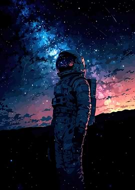 Astronaut Stargazing at Cosmic Sky