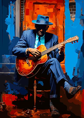 Blues Musician with Guitar Art