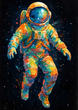 Colorful Watercolor Astronaut in Space