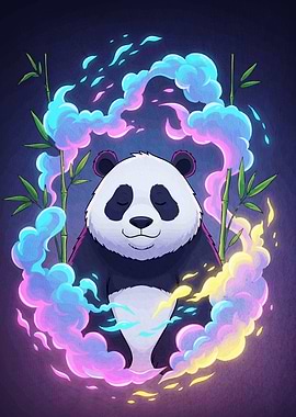Meditative Panda Colorful Smoke