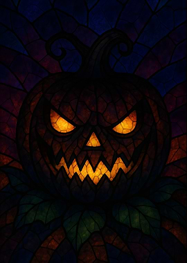 Stained Glass Halloween Pumpkin Horror