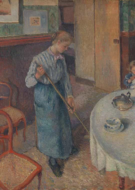 Woman Sweeping in Interior Painting